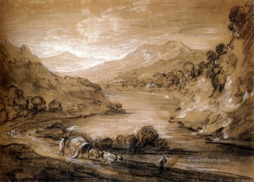  Mount Painting - Mountainous Landscape With Cart And Figures Thomas Gainsborough